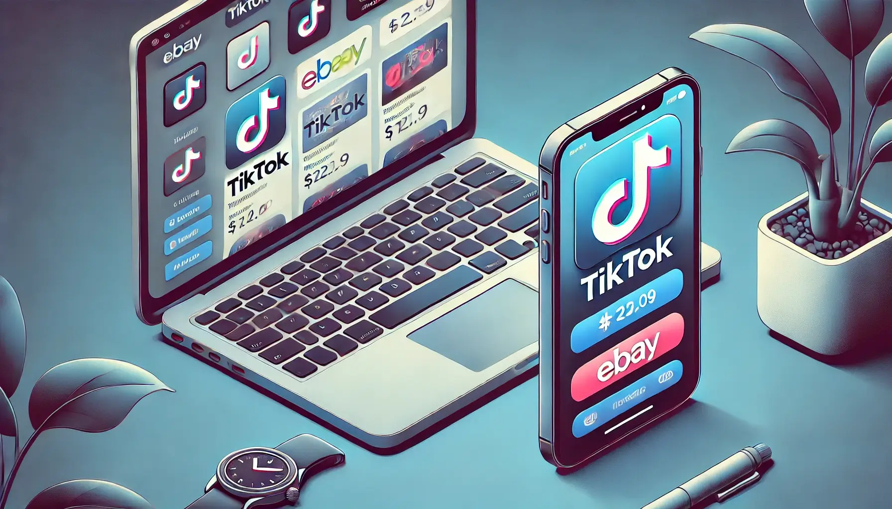 iPhone with TikTok open on the screen next to an eBay auction page, representing high resale demand after the TikTok ban